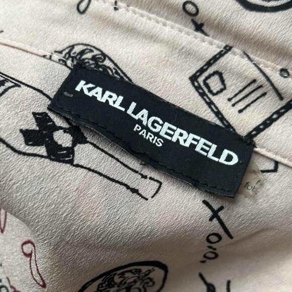 Karl Lagerfeld Paris Dusty Blush Fun Paris Print Blouse w/ Hidden Placket – US M - Picture 11 of 11